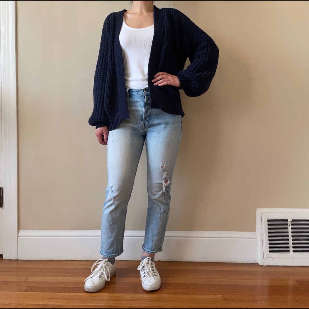 Style & Co navy blue balloon sleeve cardigan